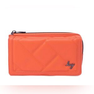 Lug Surrey Satin Luxe Vegan Leather RFID Wallet Papaya Orange New with Dustbag